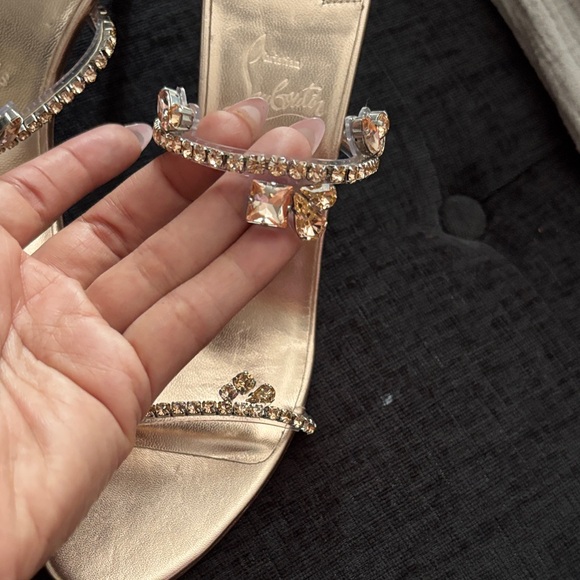 Christian Louboutin Rose Gold Crystal-Embellished Slide Sandals - Picture 3 of 16